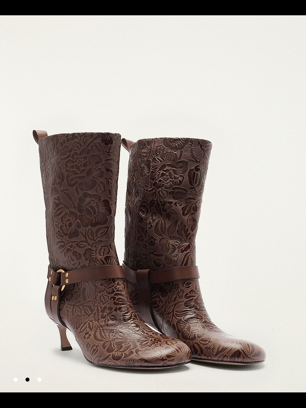 FARM Rio Women's Brown Embossed Leather Mid-Calf Boots 8